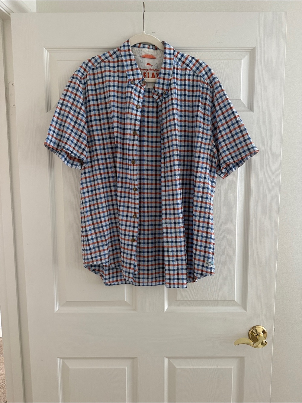Tommy Bahama Blue & Red Check Short-Sleeve Button-Up Seersucker Shirt